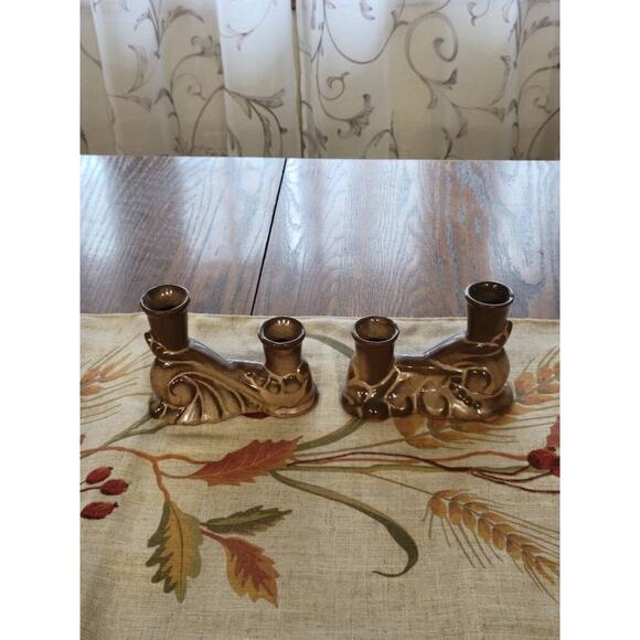 2 Vintage Frankoma Candle Holders 304 Double Candlesticks, Plainsman Brown - Picture 3 of 6